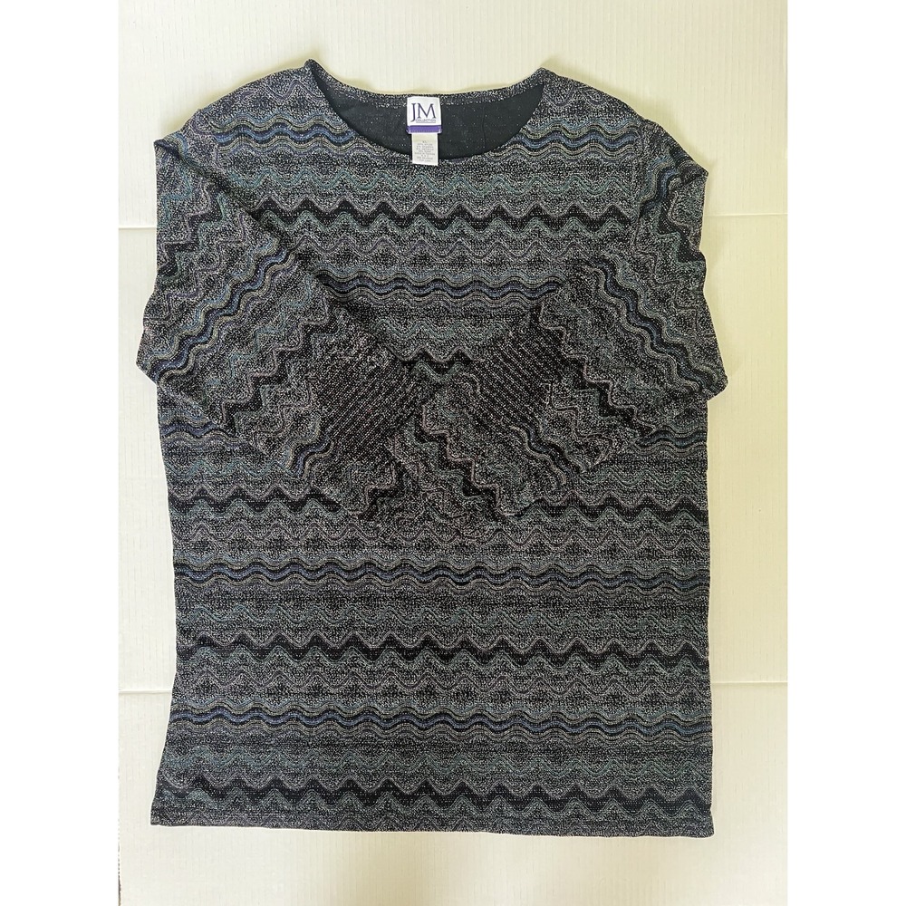 JM Collection Women's 3/4 Length Sleeve Black Metallic Shimmer Blouse XL